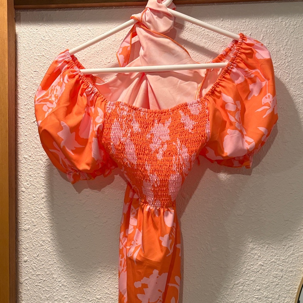 Orange and Pink Floral Off-Shoulder Dress